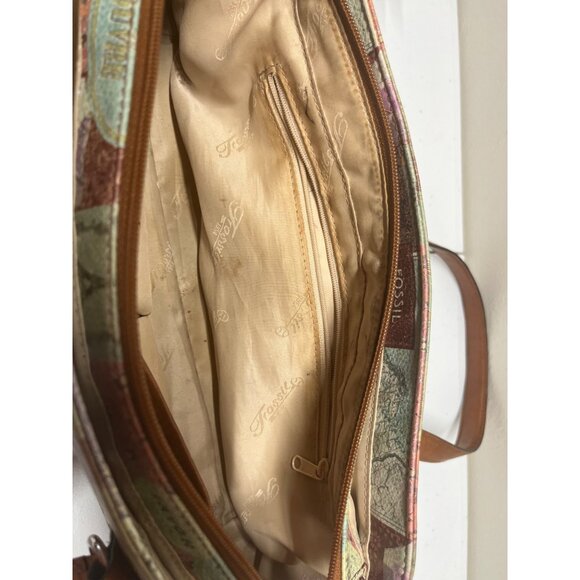 Vintage Fossil Leather Purse Bag Shoulder Travel Map Postcard Paris 1954 - Picture 8 of 16